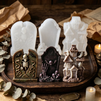 Moule en silicone de qualité alimentaire pour Halloween, motif pierre tombale, crâne, fantôme, pour décoration de gâteaux, résine, plâtre, fabrication de bougies - Grande Vente