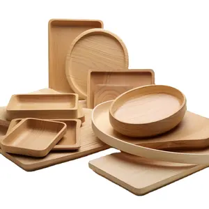 OEM ODM定制木制餐盘圆形方形圆盘餐具托盘带杯子碗勺子叉子尺寸规格