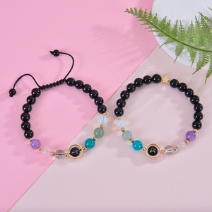 Pulsera <span class=keywords><strong>el</strong></span>ástica de piedras preciosas redondas de obsidiana negra de 8mm al por mayor pulsera de cordón trenzado de piedra arenisca azul cristal curativo para mujer - Product Image 6