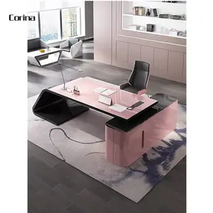 टिकाऊ आधुनिक कार्यकारी मेज कार्यालय डेस्क की आपूर्ति चमकदार वाणिज्यिक गुलाबी कार्यालय डेस्क