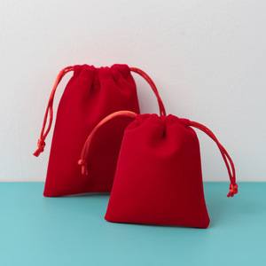 Red Velvet <b>Drawstring</b> Jewelry <b>Pouch</b> Plush Fabric Rectangular 5x7cm 7x9cm 8x10cm 9x12cm 10x15cm 13x18cm Storage Bag - Product Image 1