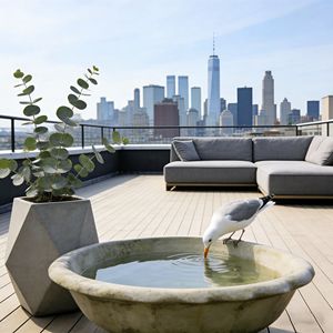 Bain d'oiseaux <span class=keywords><strong>de</strong></span> <span class=keywords><strong>jardin</strong></span> en résine peint à la main - Bassin décoratif en pierre rétro pour la cour extérieure, fontaine d'eau, esthétique enchanteur - Product Image 4