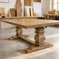 Table à manger en bois massif, table à manger rustique à piétement, table à manger à 6 places, table de cuisine en bois pour la maison et le restaurant