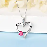Valentinstag Frauen Geschenk Liebe rosa Stein Herz Anhänger Sterling Silber benutzer definierte Herz Diamant Halskette