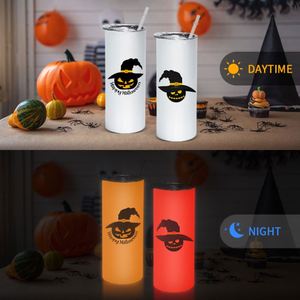 20oz Sublimation Straight Tumbler Halloween Glow in the Dark Fluorescent <b>Cup</b> Stainless Steel <b>Insulated</b> White Change Green Blue - Product Image 2