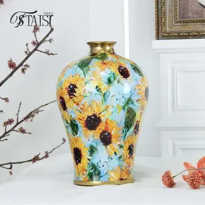 V188 12.6 inch ceramic sun flower vase van Gogh home decor luxury porcelain yellow vase