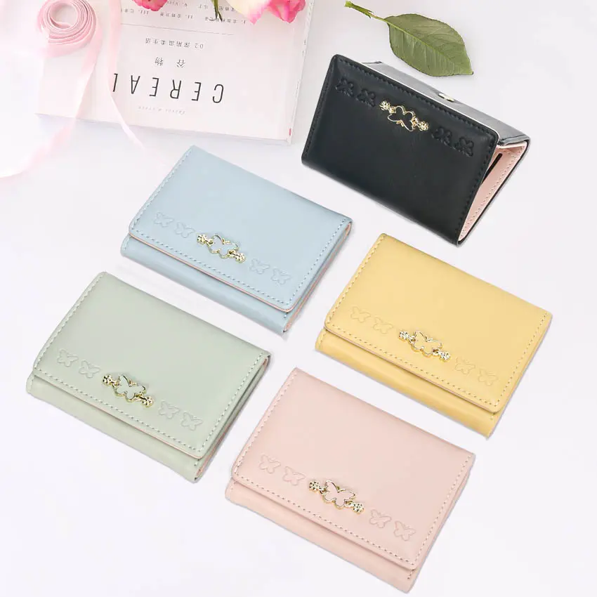 Dompet pendek kulit PU kustom dompet koin wanita lipat tiga gesper