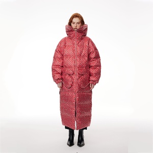 Fournisseur d'usine En stock |   Veste longue en <span class=keywords><strong>duvet</strong></span> à col haut pour designer indépendant |   Vêtements d'extérieur pour femmes, imprimé laser, hiver - Product Image 5