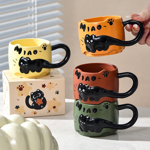 Criativo Ceramic Cat Stacking Cup Uso Doméstico Design Moderno Dos Desenhos Animados Microondas Lava-louças Água Segura Café Beber Tampa - Product Image 4
