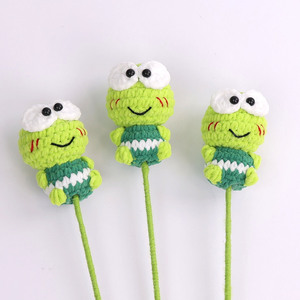 Creative Cartoon Handmade Knitted Wool Yarn Crochet Cute <b>Blush</b> Little Frog Flower Branch Indoor/Outdoor Childrens Day Bouquet - Product Image 3