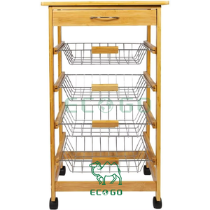 Chất lượng cao Hot Bán 4 Tier tre nhà bếp Xe đẩy giỏ hàng cán lưu trữ giỏ hàng kệ với bánh xe đa Sử dụng cho hộ gia đình - Product Image 2