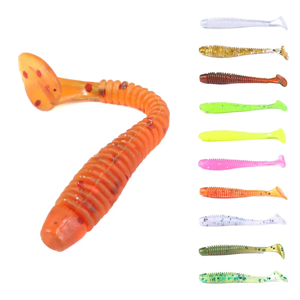 Isca de pesca em plástico macio, isca para pesca em forma de peixe, isca de t tail com 5cm na atacado, 10 pçs/saco