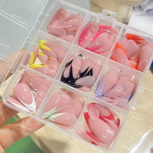 <span class=keywords><strong>Faux</strong></span> ongles fluorescents blancs de style français, prêts à poser, avec motifs carrés et rayures colorées pour les doigts - Product Image 1