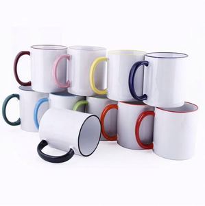 Mug en céramique vierge pour sublimation Prosub Wholesale 11oz avec couleurs de rebord, personnalisable par impression DIY, avec poignée - Product Image 2