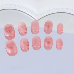 Faux ongles carrés courts en acrylique faits à la main, couvrance totale, forme cercueil, design rose, vente en gros, approvisionnement en vrac - Product Image 2