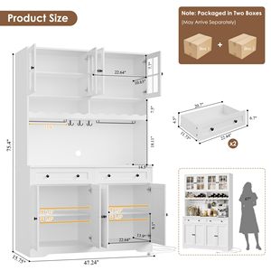 Armoire de rangement de cuisine moderne SENYU blanche avec étagères ouvertes, tiroirs et portes pour l'organisation du garde-manger, 75,4 po H - Product Image 3