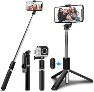 Perche à <span class=keywords><strong>Selfie</strong></span> <span class=keywords><strong>Q02</strong></span> 4 en 1, trépied rétractable, 103cm, avec télécommande sans fil BT, Rotation de 360 degrés, support de téléphone, extensible - Product Image 1