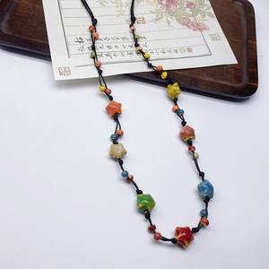 Vintage elegante hand gefertigte Keramik Perlenkette Damen Long Style unregelmäßige blaue Perlen Pullover Kette Halskette - Product Image 3