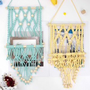 Kit de <span class=keywords><strong>macramé</strong></span> multi-usage, étagère murale bohème, bricolage, salon, polyester, pompon, étagère de rangement, décoration intérieure, cadeau pour débutants - Product Image 5