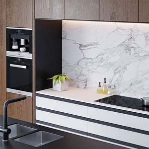 SANTOPOVA Luxury Modern Kitchen <b>Cabinets</b> with Fluted Panels and Walnut Finish | Island Design with Integrated Storage - Product Image 4