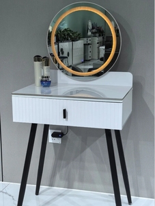 Flip Top Hidden LED Mirror <b>Dressing</b> <b>Table</b> <b>With</b> <b>Storage</b> Drawers and Stool Compact Makeup Vanity Set - Product Image 5