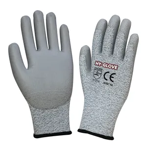 CE EN388 4X43D Seguridad laboral industrial Guantes anticortes Gris PU Poliuretano Recubierto HPPE Fibra de vidrio guantes anticortes