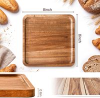 Plateau de service personnalisé avec logo, en bois d'acacia écologique, fait main, durable, gravé, 8 pouces carré, pour les plats et les collations de fête