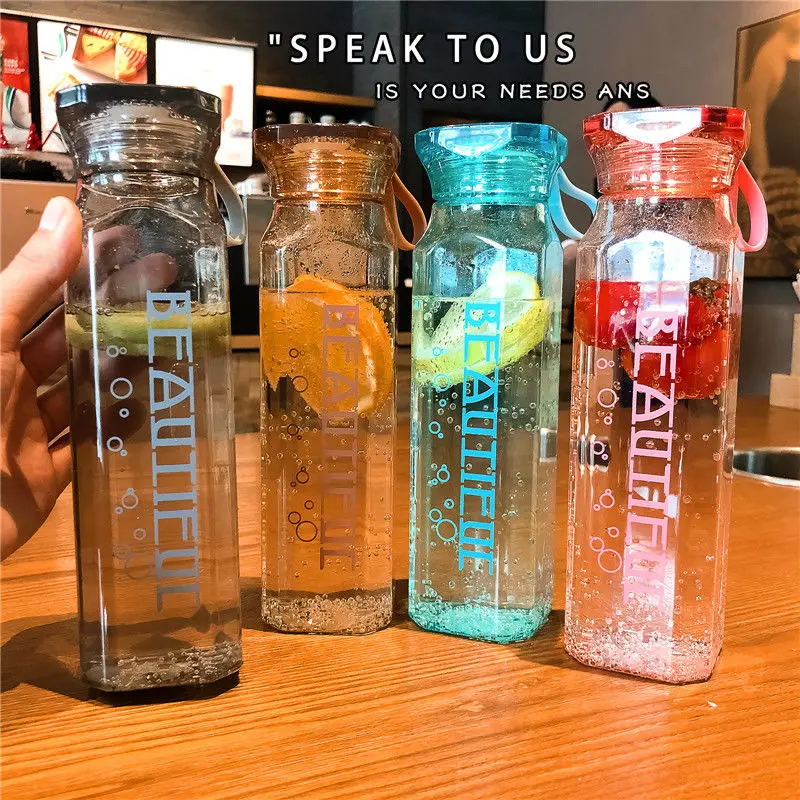 NISEVEN Custom Logo 550 ml Creative Crystal Water Bottle Glass Drinking Water Cup Portable Glass Water Bottle for School Kids