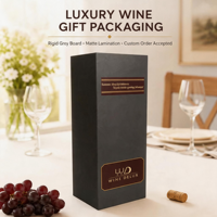 Boîte cadeau de luxe noire personnalisée pour vin, emballage premium en carton rigide mat pour bouteille unique avec logo en feuille d'or, boîte vide personnalisée pour vin