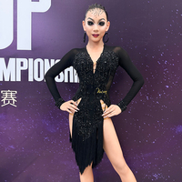 Robe latine Vennystyle 14+ - Tenue de compétition à franges hautement stylisée pour les examens