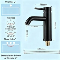 Keran Wastafel Kamar Mandi Komersial Proyek Hotel SS304 Core Black, Selang Pasokan Air SS304 Pipa Drainase Plastik