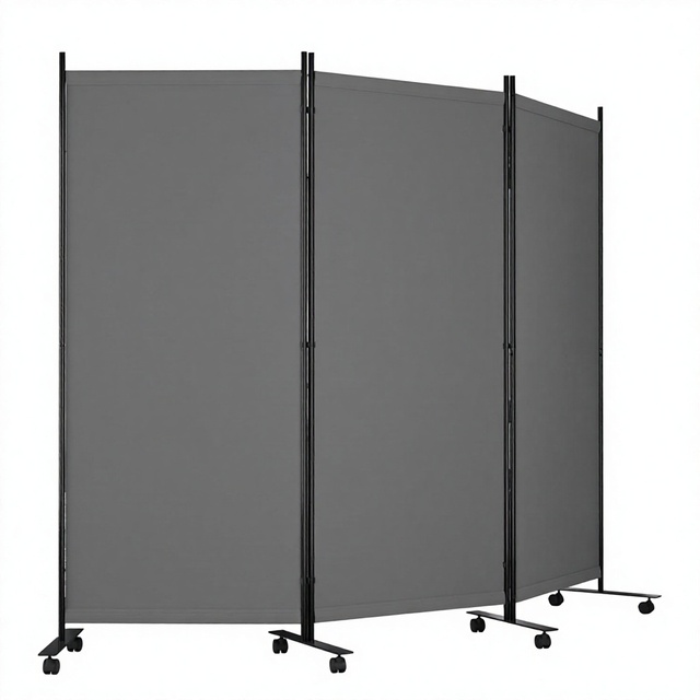 3-Panel 102'' Wide Folding Room Divider Built-In Wheels Double Hinged Design Modern Metal Polyester Construction Portable Screen