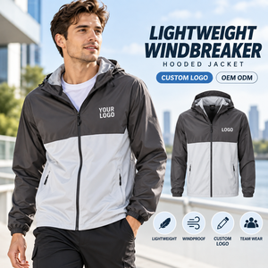 Veste coupe-vent légère personnalisée pour homme, avec capuche, fermeture éclair intégrale, vêtements de sport d'extérieur, logo personnalisé, fabricant OEM ODM - Product Image 1