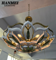 Lampe suspendue en acier inoxydable à motif floral en résine, taille moyenne, installation pour projet