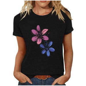 Women's Breathable Printed T-shirt Flashing Collarless Hollow Logo Design Regular Fit Short Sleeve Casual Top - Product Image 1