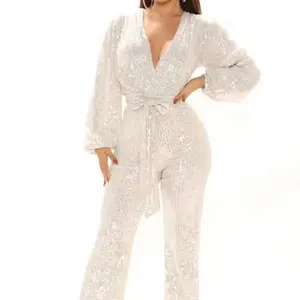 2024 Groothandel Vrouwelijke Formele Pure V-Hals Casual Mode Stijl Jumpsuit Van Hoge Kwaliteit