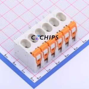 JL206-75006W01 Spring Terminal Block Bent Lead Through Hole,P=7.5mm Connector 1x6P 7.5mm White Right Angle Insert - Product Image 1