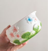 Bol à matcha en céramique peint à la main avec motif floral en relief, exquis et de grande valeur, ensemble de thé matcha mignon 2/7 pièces