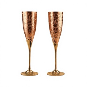 Verre à vin en cuivre gaufré à pied rond en métal pour bar, mariage, fête, cocktail, verre à vin rouge - Product Image 1