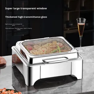 เตาอุ่นอาหารบุฟเฟ่ต์สแตนเลสสีเงิน แบบตั้งโต๊ะ ฝาปิดแบบพลิกได้ มองเห็นอาหารได้ ใช้ไฟฟ้า เหมาะสำหรับโรงแรม ร้านอาหาร - Product Image 3