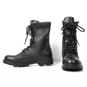 Genuine Leather Combat Round Toe PU Leather Western Boots High Platform Black Tactical Boots For Men