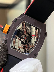 最高品質の27-04メンズカーボンファイバー機械式デジタル腕時計、ラバーバンド、テニスラケット型トゥールビヨン自動巻き - Product Image 5