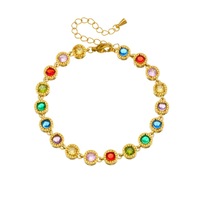 Gelang pesona wanita berlapis emas 18K dengan zircon inlay stainless steel TD, desain multi-gaya hati bunga geometris, hadiah modis