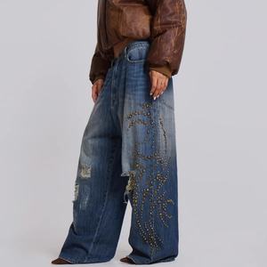 Jeans de Mezclilla Vintage con Pedrería para Mujer 2025, Jeans Holgados con Diamantes para Damas - Product Image 2