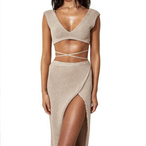 Summer New Style Hollow Bikini Cover-up <span class=keywords><strong>Gilet</strong></span> deux-pièces Jupe longue à lacets Jupe de <span class=keywords><strong>plage</strong></span> croisée pour femmes - Product Image 3