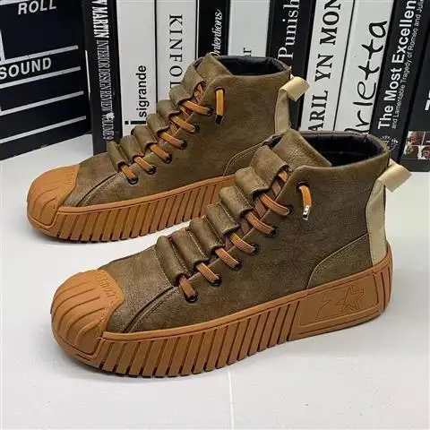 2022 autumn and winter new top quality high-top thick-soled solid color leather men's martin boots