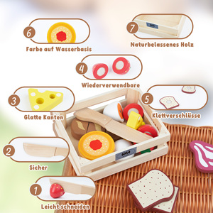 Ensemble de jeu de découpe d'aliments en bois pour enfants, jouet de cuisine d'imitation, jouet de découpe de pain, de viande et de fromage avec rangement, jeu de rôle - Product Image 4