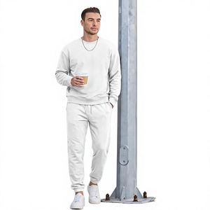 Unisex <b>White</b> Crew Neck <b>Sweatshirt</b> Set Fleece Casual Wear Full Length Relaxed Fit All Seasons Solid Color Knitted - Product Image 5