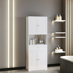 <strong>Bathroom</strong> Furniture OEM <strong>Tall</strong> Large Freestanding <strong>Bathroom</strong> Cabinet with 4-Door Open Compartment Floor <strong>Storage</strong> for <strong>Bathroom</strong> - Product Image 1