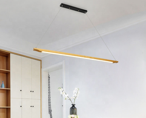 Lampes suspendues modernes en bois LED nordiques pour la suspension de lustre linéaire personnalisée de cuisine - Product Image 3